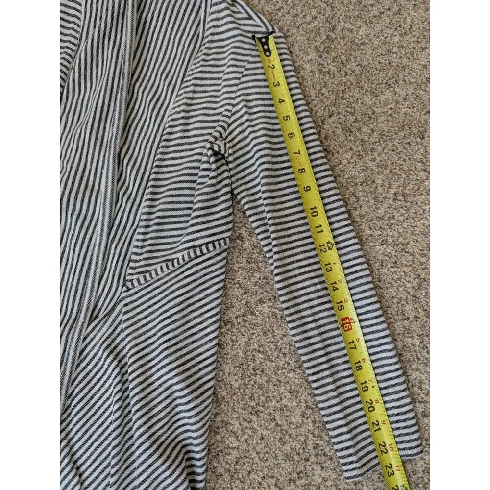 Max Studio Black & White Weekend Striped 100% Cotton Open Cardigan Hoodie Size M